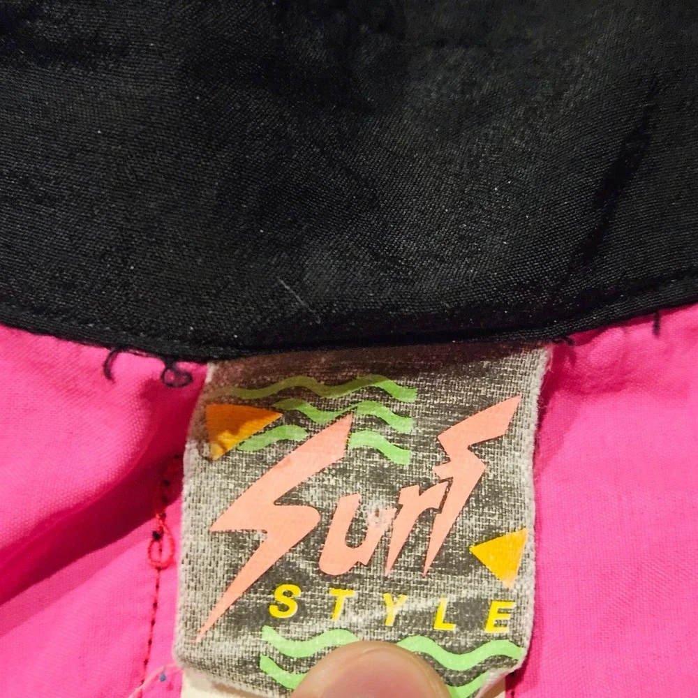 Vintage Surf Style Neon Pink Black Colorblock 1/4 Zip Windbreaker Jacket One Sz - Picture 7 of 14